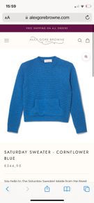 Alex Gore Brown Cornflower blue 100% wool Saturday sweater size small