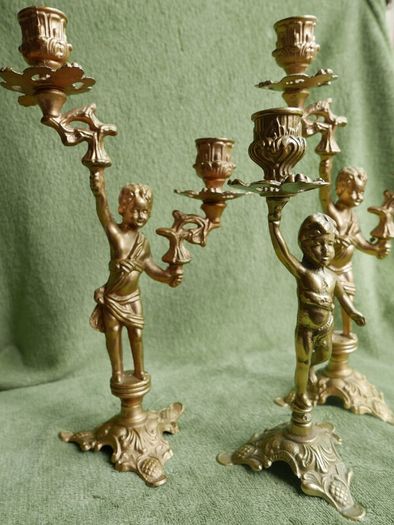 Vintage French Brass Cherub Candelabra, Antique Brass Candle Holders, Vintage Candlestick, Art Nouveau Brass Candlesticks
