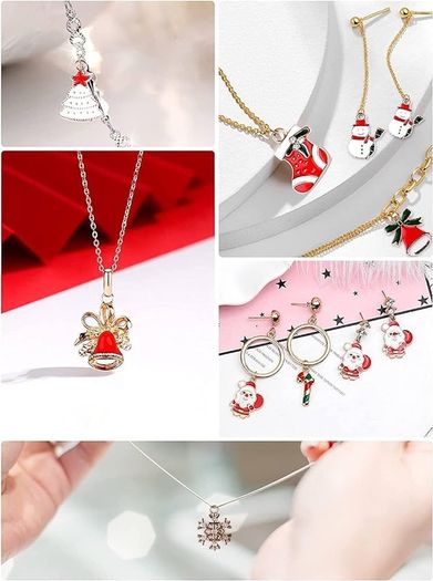 MASSIVE SALE 84P Christmas Enamel Gold Charms for Jewelry Making, Assorted Gold Charms for Christmas Snowflake Snowman Tree Hat DIY Necklace Bracelet Earrings Making Crafting Decoration