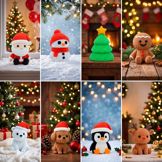 Christmas themed miniature figures on trays