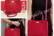 Kate Spade Small Elodie Arbour Hill Leather Satchel Bag in Red (exterior) and pink (interior)