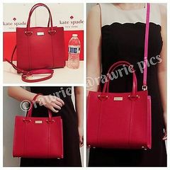 Kate Spade Small Elodie Arbour Hill Leather Satchel Bag in Red (exterior) and pink (interior)