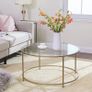 Coffee table, side table round, glass table with metal frame, tempered glass, bedside table, sofa table, for balcony, golden Image 2