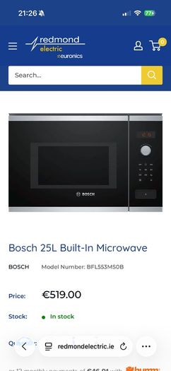 6 X Bosch 25L Built-In Microwave