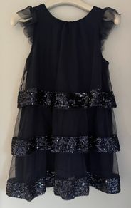 Tesco F+F girls navy sequin dress with bolero Age 4-5 EUC