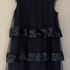 Tesco F+F girls navy sequin dress with bolero Age 4-5 EUC