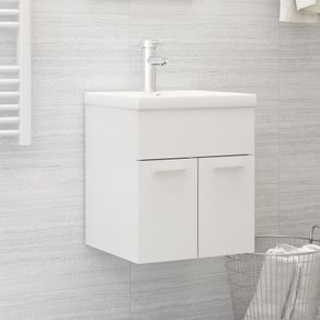 Sink Cabinet with Built-in Basin High Gloss White Chipboard