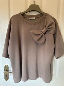 Ladies Bow Shoulder Taupe Top F/S