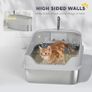 XXL Stainless Steel Cat Litter Box with High Sides, Metal Scoop, 70 x 50 x 30 cm Image 6