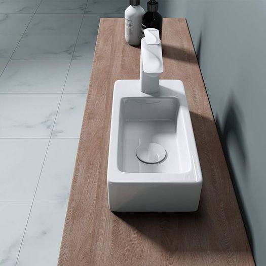 NEW SALE | Bathrooms Small Cloakroom Basin - Wall Mounted Basin - Rectangular Countertop Basin - One Left Hand Tap