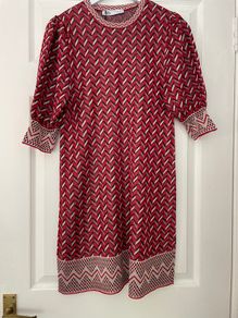 Zara Red and Black Geometric Pattern Dress - Size M (New with Tags)