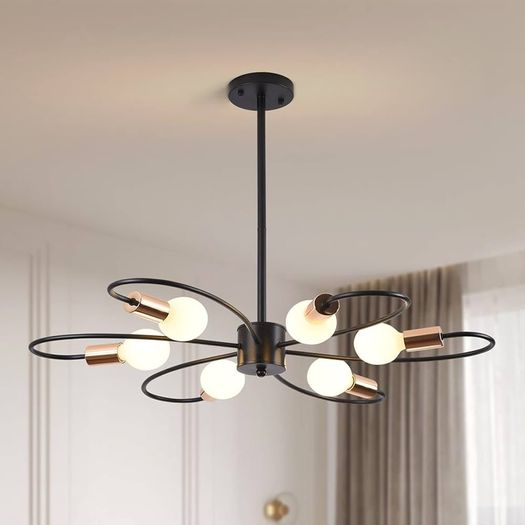 NEW SALE | 6-Light Black Chandeliers, Gold Sputnik Ceiling Light, Vintage Instustrial Metal Pendant Light, Adjustable Height Chandeliers for Living Room Bedroom