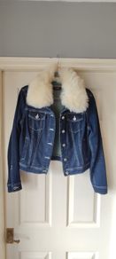 Jeans denim Ladies jacket with detachable fur collar size 12