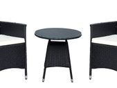 3-piece garden furniture set, lounge set, cream-colored cushions - made of PE rattan - table plus two chairs - practical to store, colour: black/cream