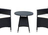 main image for ad 3-piece garden furniture set, lounge set, cream-colored cushions - made of PE rattan - table plus two chairs - practical to store, colour: black/cream