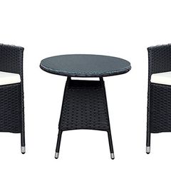 3-piece garden furniture set, lounge set, cream-colored cushions - made of PE rattan - table plus two chairs - practical to store, colour: black/cream