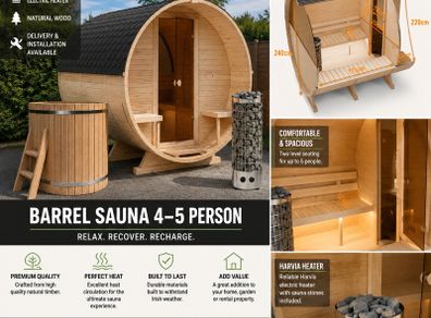 Barrel Sauna 2-5 person Harvia Electric Heater Delivery Available