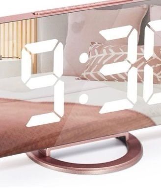 Mirror Alarm Clock,Digital Alarm Clock Large 6.5" LED Display with Light Sensing Dimming Mode,Adjustable Brightness,2 USB Charging Ports
