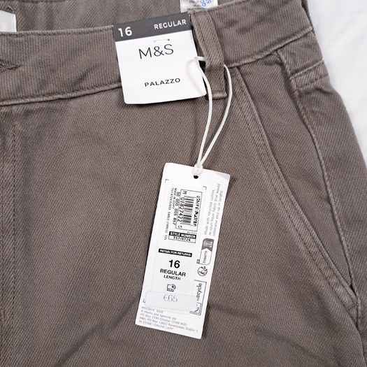 Marks & Spencer Brown Khaki Wide Leg Palazzo Trousers Jeans 16UK/44EU