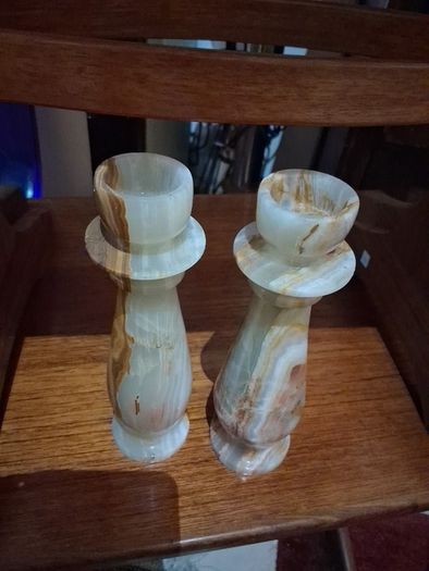 Pair Onyx stone candlesticks