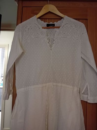The Kooples Women's White Stitched Dots Embroidered Lace Cottagecore Dress M