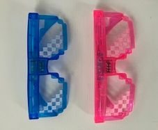 Pixel style novelty glasses - blue and pink