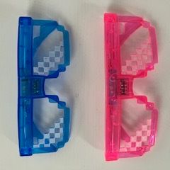Pixel style novelty glasses - blue and pink