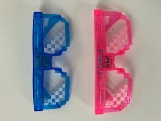 Pixel style novelty glasses - blue and pink