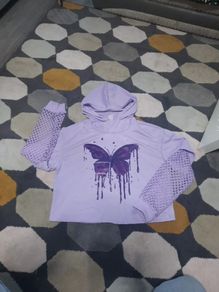 girls purple fish net sleeved hoody