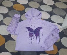 girls purple fish net sleeved hoody
