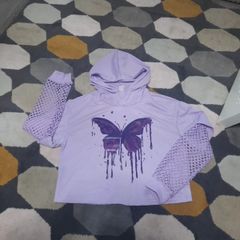 girls purple fish net sleeved hoody
