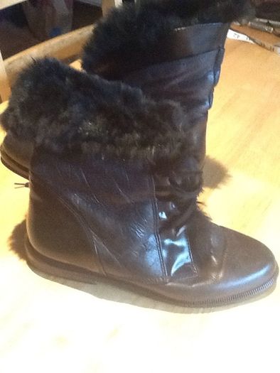Black Leather & Fur Vintage Ankle Boots