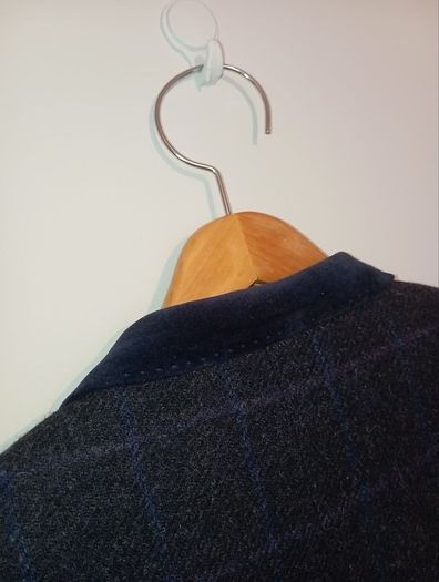 HERBIE FROGG Mens Tweed Blazer Blue Check Abraham Moon Wool Jacket 40R Velvet