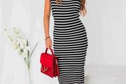 Knitted Pencil Dress, White And Black