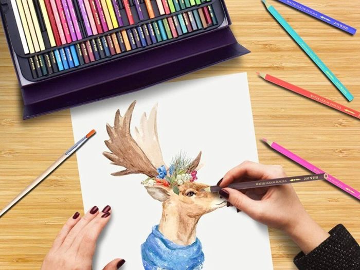 Pre-sharpened Colouring Pencils, Professional Oil-based Water Soluble Colored Pencils Set with Brush, No Wax, for Sketching