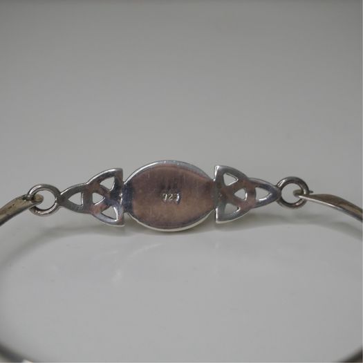 925 Sterling Silver Celtic Knot Bangle with Baltic Amber