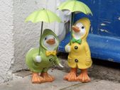 Dilly and Dally Garden Ducks, garden ornaments, Pair of Ducks, 21cm high with detachable umbrellas