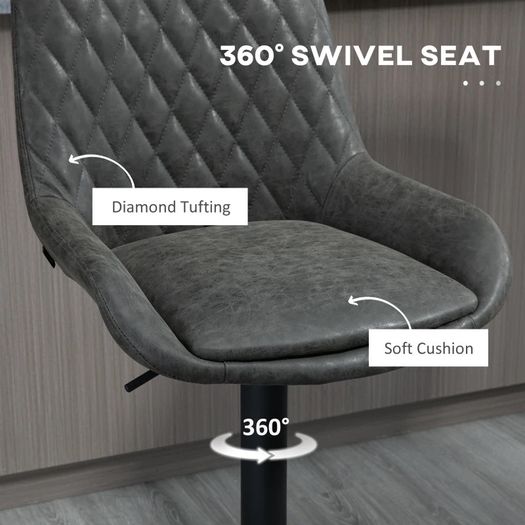 NEW SALE | Retro Bar Stools Set of 2, Adjustable Kitchen Stool, Upholstered Bar Chairs with Back, Swivel Seat, Dark Grey