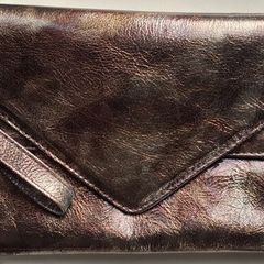 Dark Brown Metallic V-Shaped Envelope-Style Clutch Bag with Wrist Strap