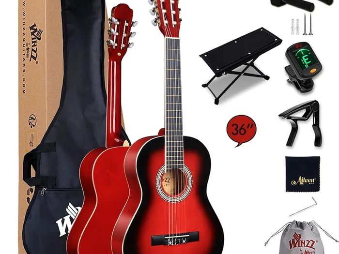 3/4 Classical Guitar for Kids Teenager Students Beginners with Nylon-String (36 Inches, Red Glossy)