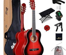 3/4 Classical Guitar for Kids Teenager Students Beginners with Nylon-String (36 Inches, Red Glossy)