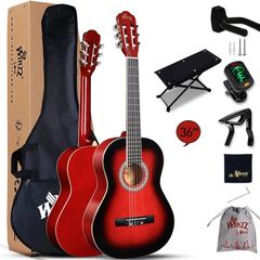 3/4 Classical Guitar for Kids Teenager Students Beginners with Nylon-String (36 Inches, Red Glossy)