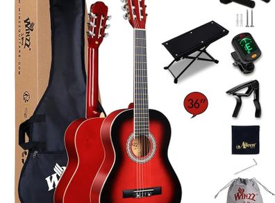 3/4 Classical Guitar for Kids Teenager Students Beginners with Nylon-String (36 Inches, Red Glossy)