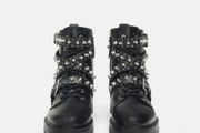 ZARA black studded strap chunky lace-up boots Sz 37 - Bnwot Rrp 69.99