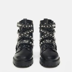 ZARA black studded strap chunky lace-up boots Sz 37 - Bnwot Rrp 69.99