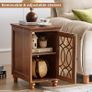 Slim Bedside Table, Farmhouse Nightstand, Glass Door Narrow Bedside Table with Storage, Brown Slim Bedside Cabinets with Adjustable Shelf, Small Side Tables Image 6