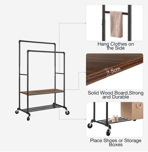 Iron clothes rail/shelf on wheels