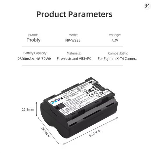 NP-W235 Battery for Fujifilm X-T5 / X-T4 / GFX / X-H2 - 06315