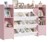 main image for ad Childrens Toy Storage Unit and Bookcase with 8 Boxes and 9 Shelves White Pink Multi for Kids  138x29x94 cm