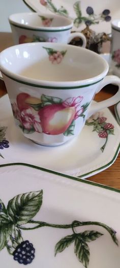 Set 20 pcs  by Churchill England, featuring a charming fruit and blossom design with a classic green rim. Beautifully made English pottery with lovely detail and quality.